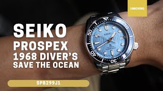 Unboxing Seiko Prospex 1968 Diver's Modern Re-Interpretation Save The Ocean  SPB299 SPB299J1 - YouTube