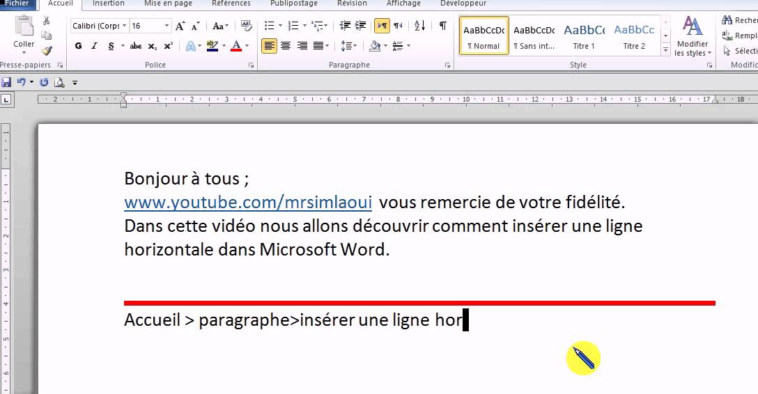 Comment faire un trait horizontal sur word