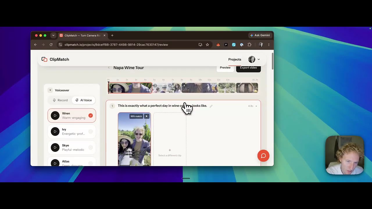 Preview frame of the ClipMatch demo video