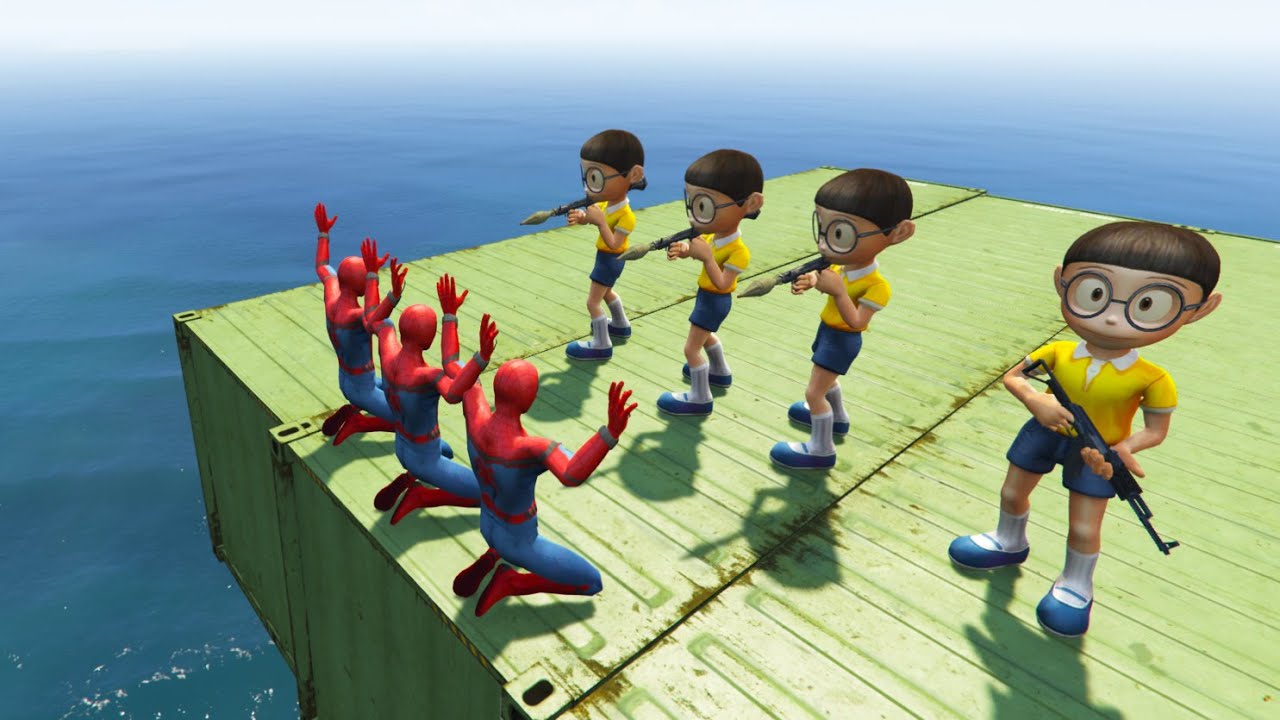 GTA 5 Funny Water Ragdolls NOBITA Vs SPIDERMAN Crazy (Euphoria Physics, Fails, Funny Moments)