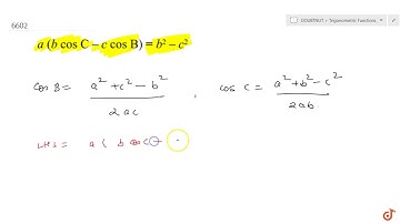 For any triangle ABC, prove that `a(bcosC-c cosB)=b^2-c^2`...