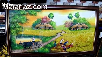 Tranh sơn mài phong cảnh làng quê  -  mùa gặt lúa - Malanaz.com Shopping -  0978219470