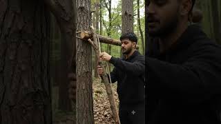 Built a Bushcraft Shelter Using Just 2 Trees 🌿#survival #shelter #bushcraft #camping #hype #reaction
