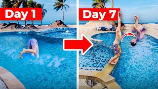 How to FrontFlip in One Week??? | Family 7 days challenge in swimming pool