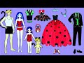 Paper Dolls Family Dress Up - Party Ladybug & Cat Noir Costumes Handmade - Barbie Story & Crafts