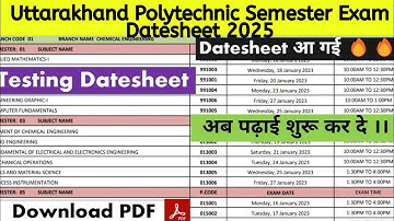 Uttarakhand Polytechnic Semester Exam Datesheet 2025 | Polytechnic Winter Exam Datesheet 2025