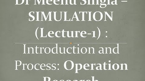 Dr Meenu Singla Goyal –SIMULATION (Lecture-1) : Introduction and Process: Operation Research