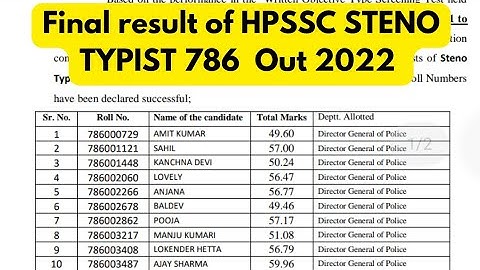 FINAL RESULT OF HPSSC STENO TYPIST 786 OUT 2022 || #hpssc #hpsssb #hp #electricalengineer #steno