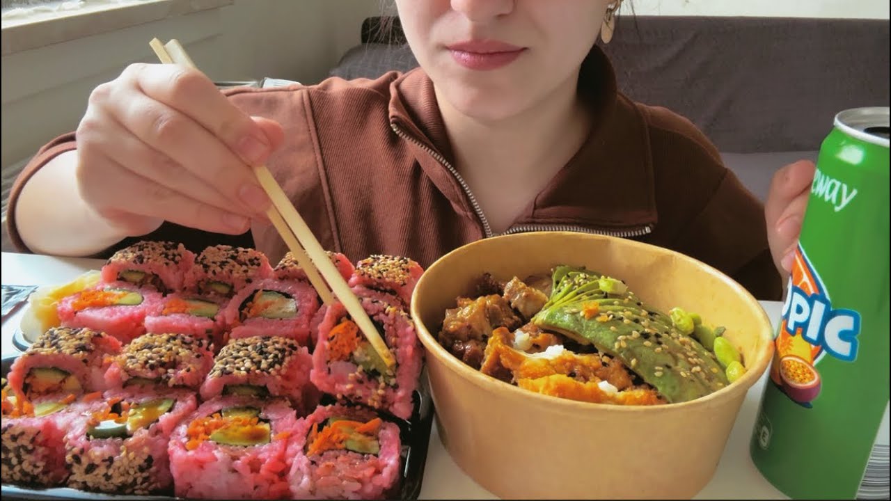 #mukbang #asmr Sushi and noodle