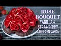 Rose Cake|Vanilla &amp; Strawberry Chiffon Cake|Making of Fondant Rose without mold| Chiffon Cake Recipe