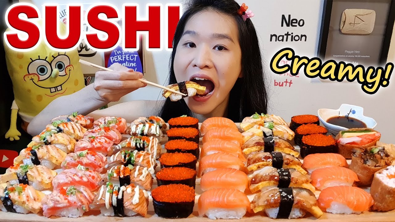CREAMY SUSHI FEAST!! Japanese Nigiri Sushi, Salmon Aburi, Sushi Rolls Mukbang w/ Asmr Eating Sounds