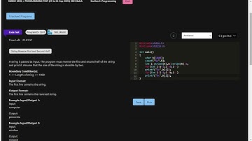 SKILLRACK | MCQ + PROGRAMMING TEST | STRING REVERSE FIRST AND SECOND HALF | PROGRAM ID 5301 | C  ||
