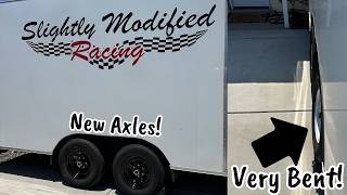 Replacing bent 3,500 pound trailer axles with new 6,000 pound axles. 