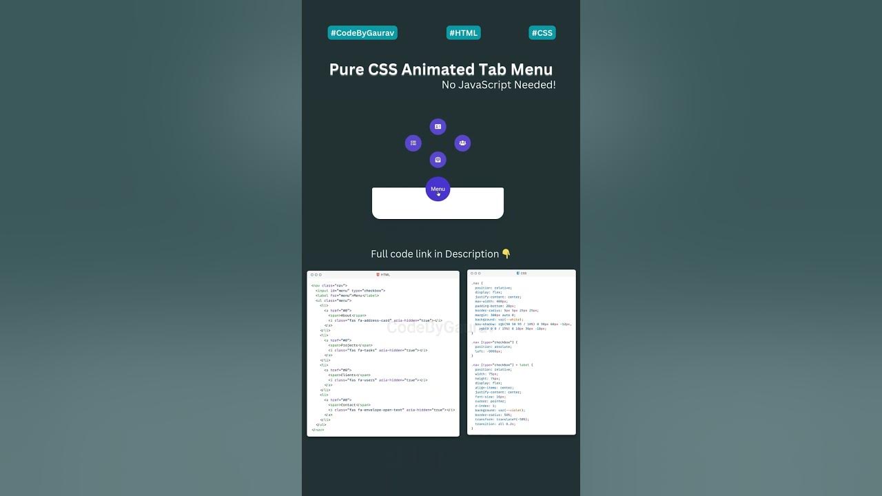 Pure CSS Animated Tab Menu – No JavaScript Needed! 🚀 #shorts # ...