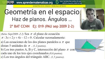 Geometría en el espacio. Haz de planos. Ángulos, etc. CCNN2 019. José Jaime Mas