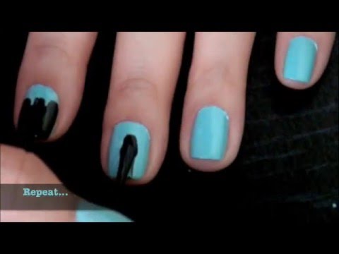 Black and Teal Nail Design for Short Nails (Reques...