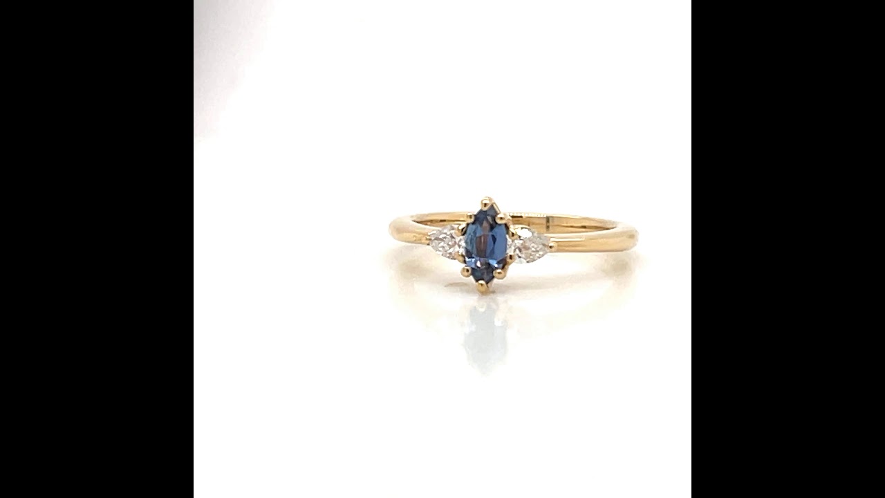 Montana Yogo Sapphire Marquise & Pear Diamond Ring 14K Yellow Gold