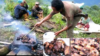 Pork BBQ Making in hot Stone by Villagers || Stone Pork BBQ making and eating in Village