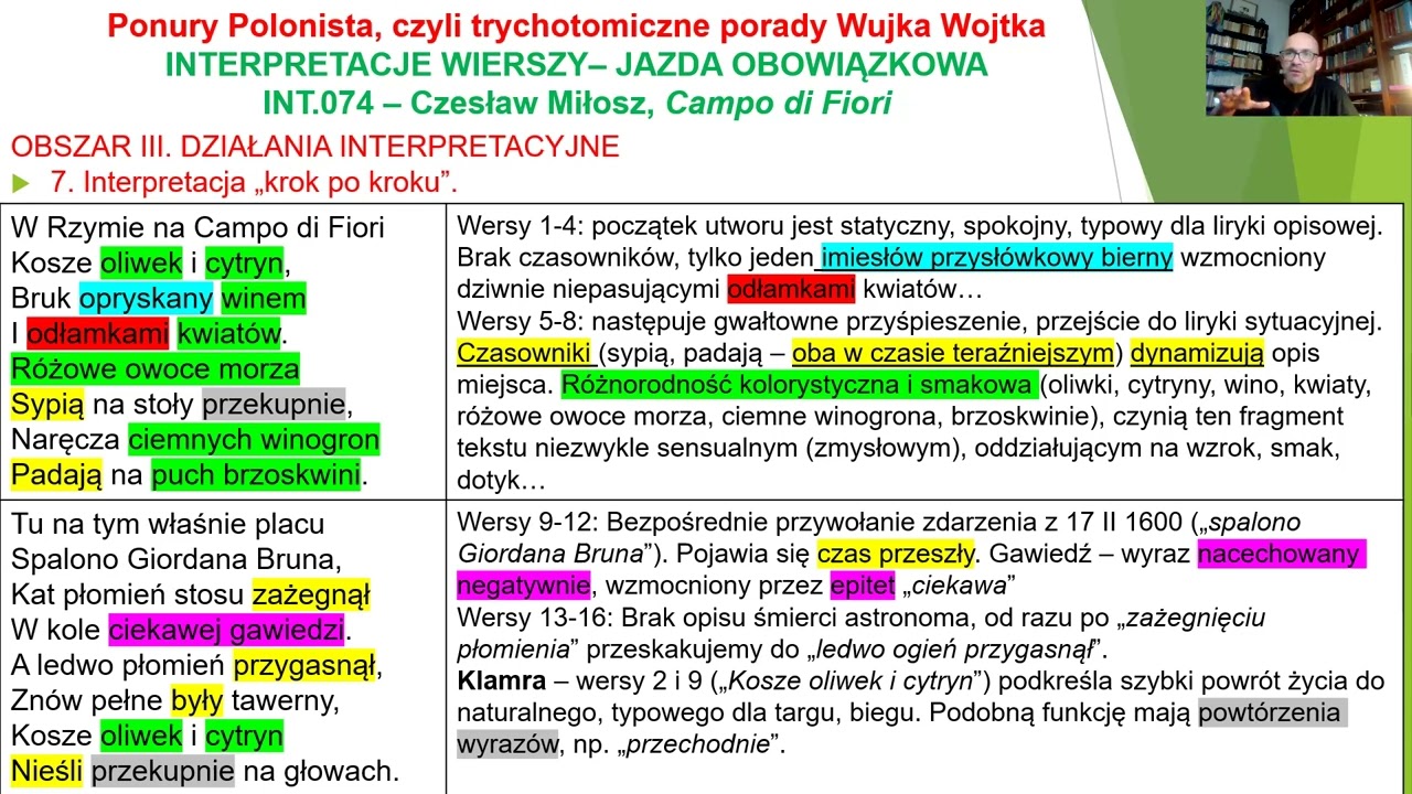 INT 074 Czesław Miłosz, Campo di Fiori - Ponury Polonista interpretuje wiersz.