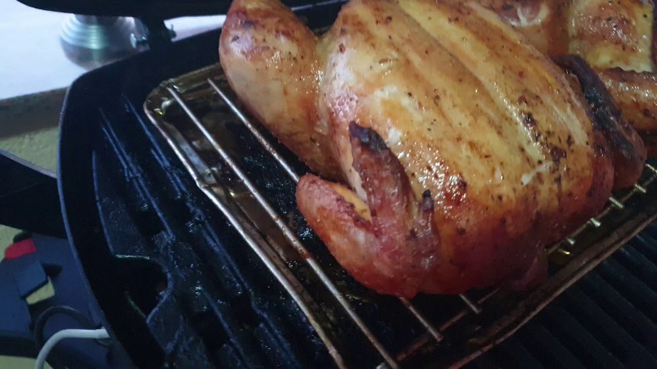 Weber q roasting chicken - YouTube