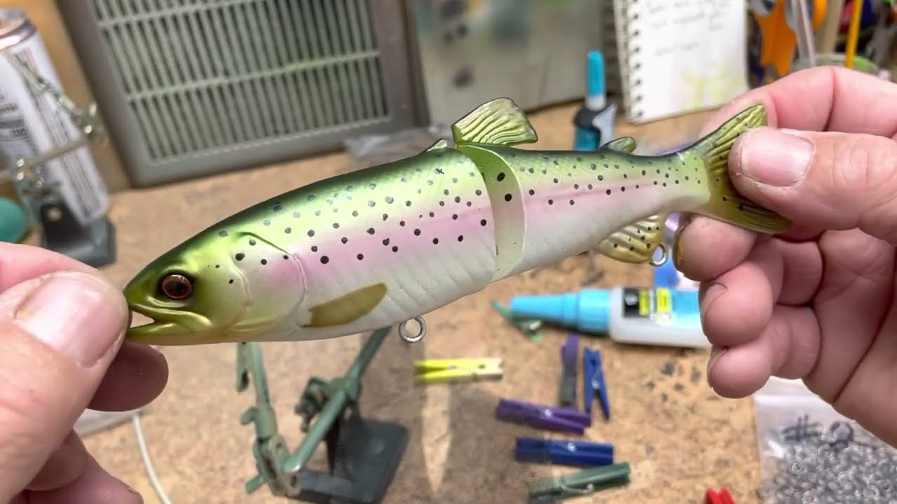 Painting a custom rainbow trout glide bait lure YouTube