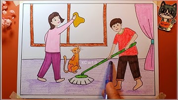 vẽ tranh hoạt động trong gia đình | Bố cục trong tranh sinh hoạt | tranh xé dán giấy màu - kcart3