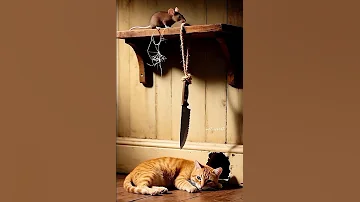 The Cat Is In Danger From The Mouse Cat Cleanliness Cute Jelly Kitten Musician Funny 