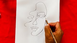 رسم سهل . طريقة رسم وجه بالرصاص بخط واحد خطوة بخطوة . رسومات سهلة / رسم بخط واحد / one line art