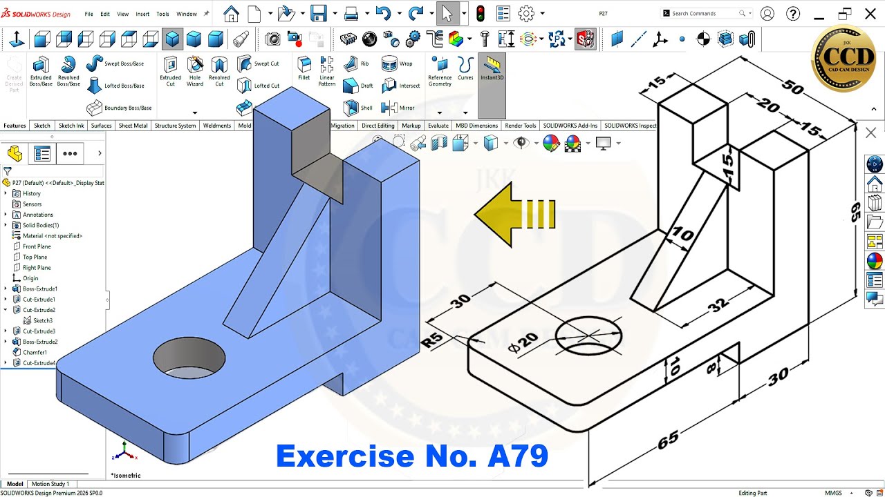 SolidWorks Tutorial for beginners Exercise A79 - YouTube