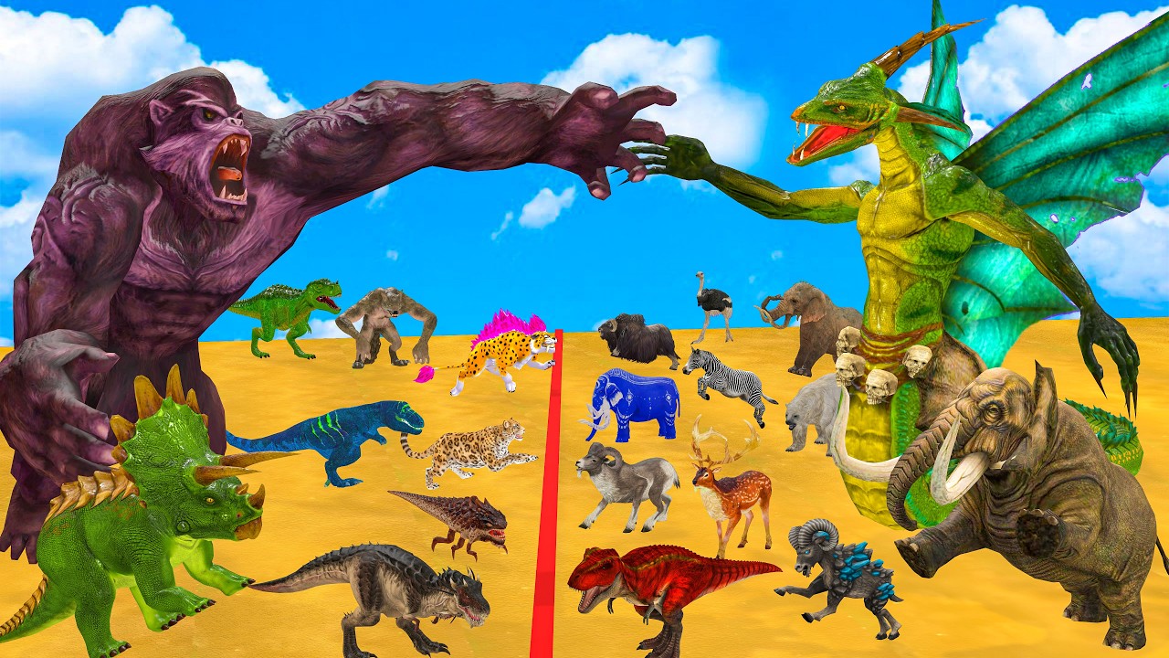 The Ultimate Battle 51 Wild Animals Mammals vs GIGA T-REX Dinosau Epic Run Zigzag Down Course Outsid