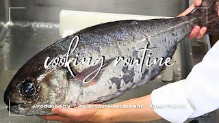 A cooking video of cleaning and cooking deepsea fish 'Eyed sea breami'.Japanese cuisine