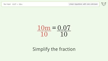 Linear equation with one unknown: Solve 0.07=10m step-by-step solution