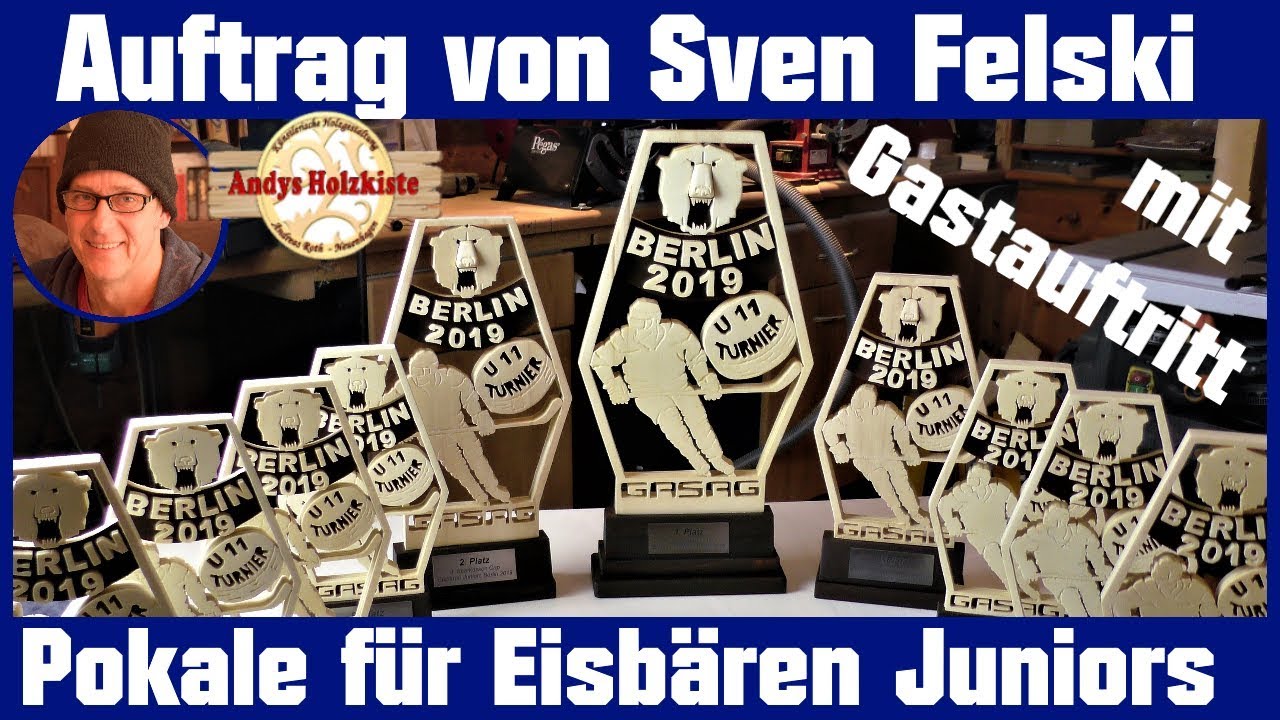 Eishockey Pokale aus Holz Auftrag und Gastauftritt von Sven Felski Eisbären Berlin