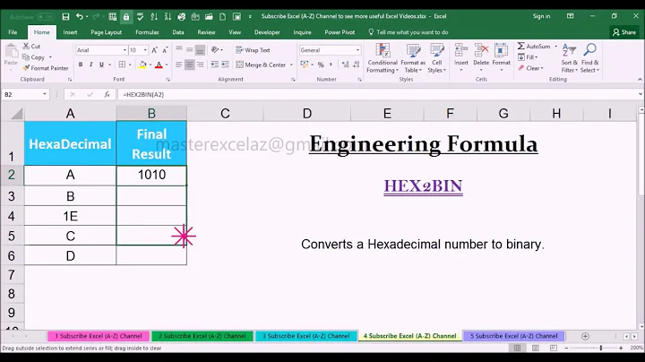 HEX2BIN Engineering Function with Examples in MS Office Excel Spreadsheet 2016