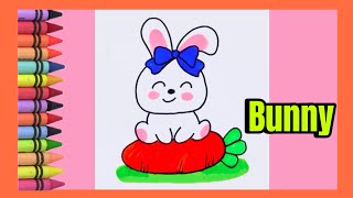 Cute Bunny Drawing and Coloring for Kids and Toddlers | How to Draw a Cute Bunny with Carrot