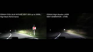 High Beams OSRAM COOL BLUE INTENSE NEXT GEN vs Night Breaker LASER NEXT  GENERATION 