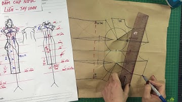 Cắt thiết kể Đầm  cúp ngực liền tay voan 2 lớp mã 210420 ( phần 3)