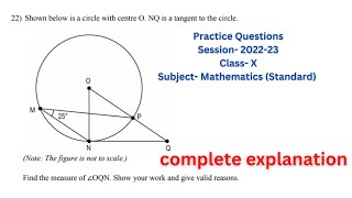 Shown below is a circle with centre O. NQ is a tangent to the circle.