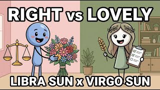 virgo sun with libra sun: the fixer dates the harmonizer (explained by stick figures)