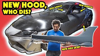 Rebuilding A Wrecked 2020 Toyota Supra  EP12  New Hood, Side Skirt, Airbags, and More!