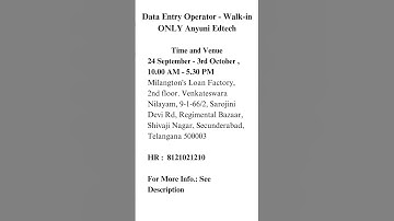 Data Entry Operator - Walk-in ONLY Anyuni Edtech
