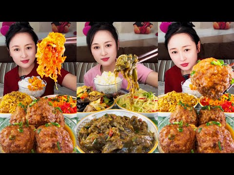 ASMR Spicy Fire Noodles &amp; Fried Chicken | Braised Pork Curry <strong>and</strong> <strong>Rice</strong>,Fried Dumplings Noodle Mukbang