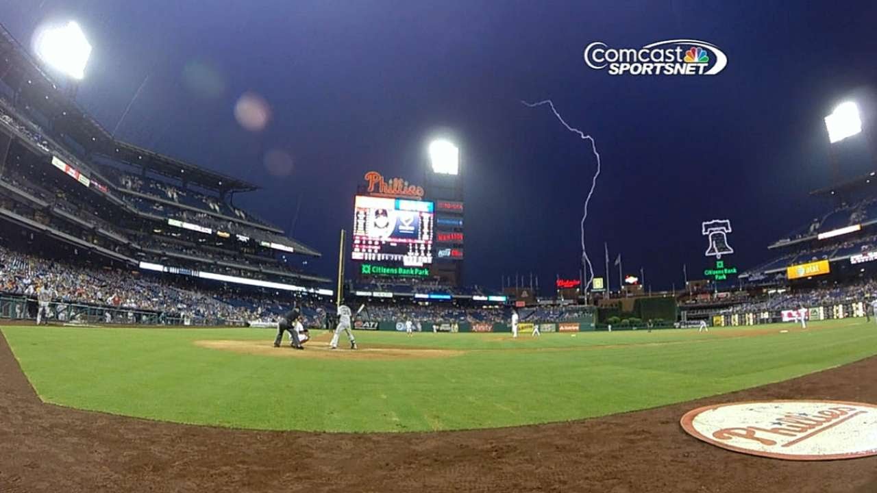 Lightning strikes at Citizens Bank Park - YouTube