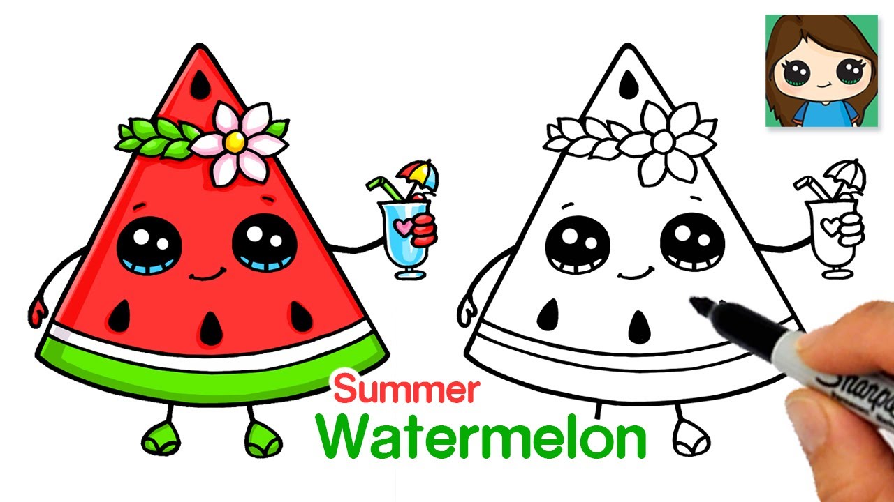 How to Draw a Cute Watermelon  Summer Art Series #14 - YouTube