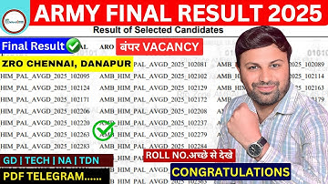 Good News🥰Army ZRO CHENNAI, DANAPUR | COIMBATOR Army Final Result Out 2025 | Army ARO Wise Post ?