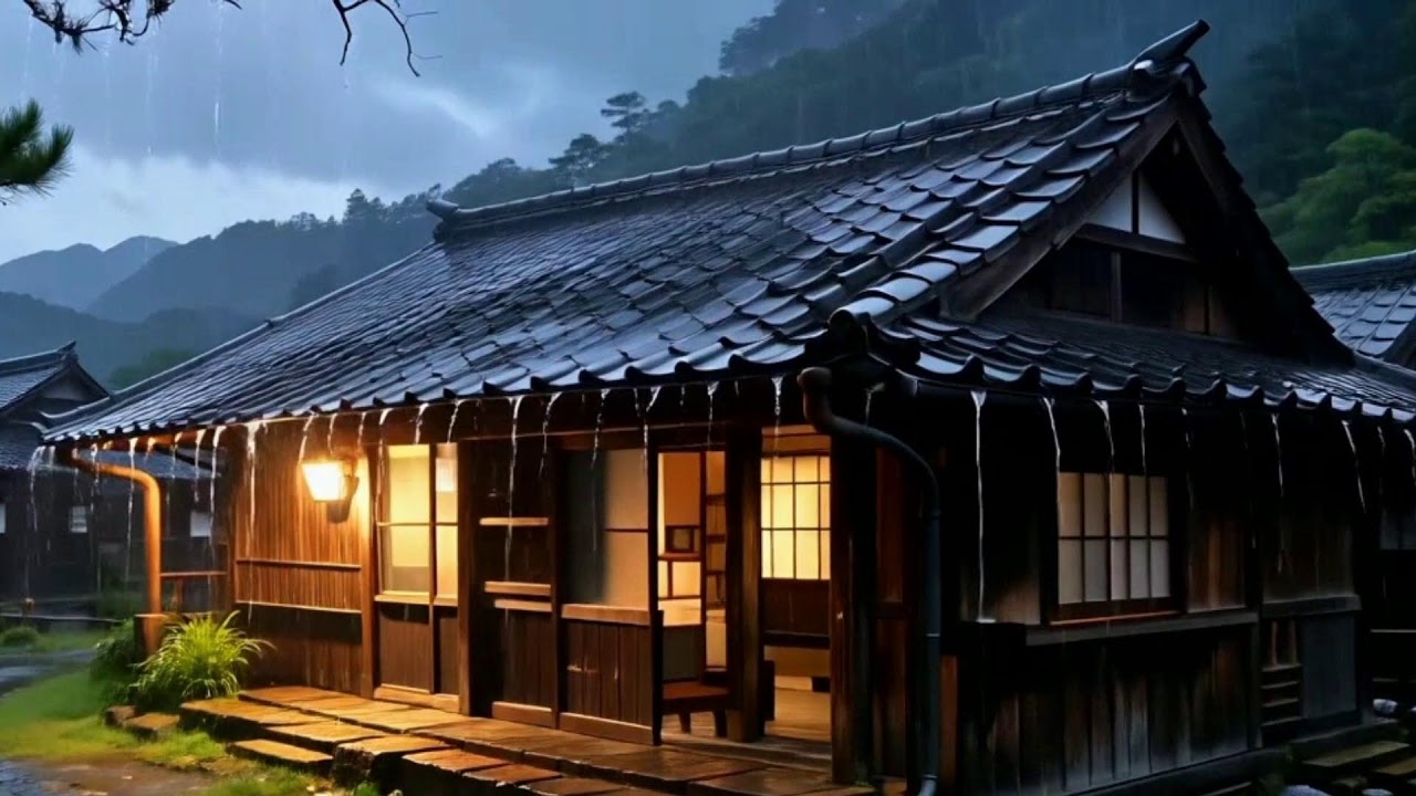 Peaceful Japanese Countryside Rain Ambience – Cozy Wooden House Night | Perfect Seamless Loop ASMR