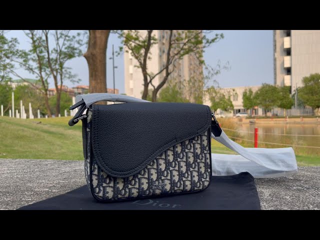 CHRISTIAN DIOR Saddle Oblique Jacquard Crossbody Bag Navy Grey