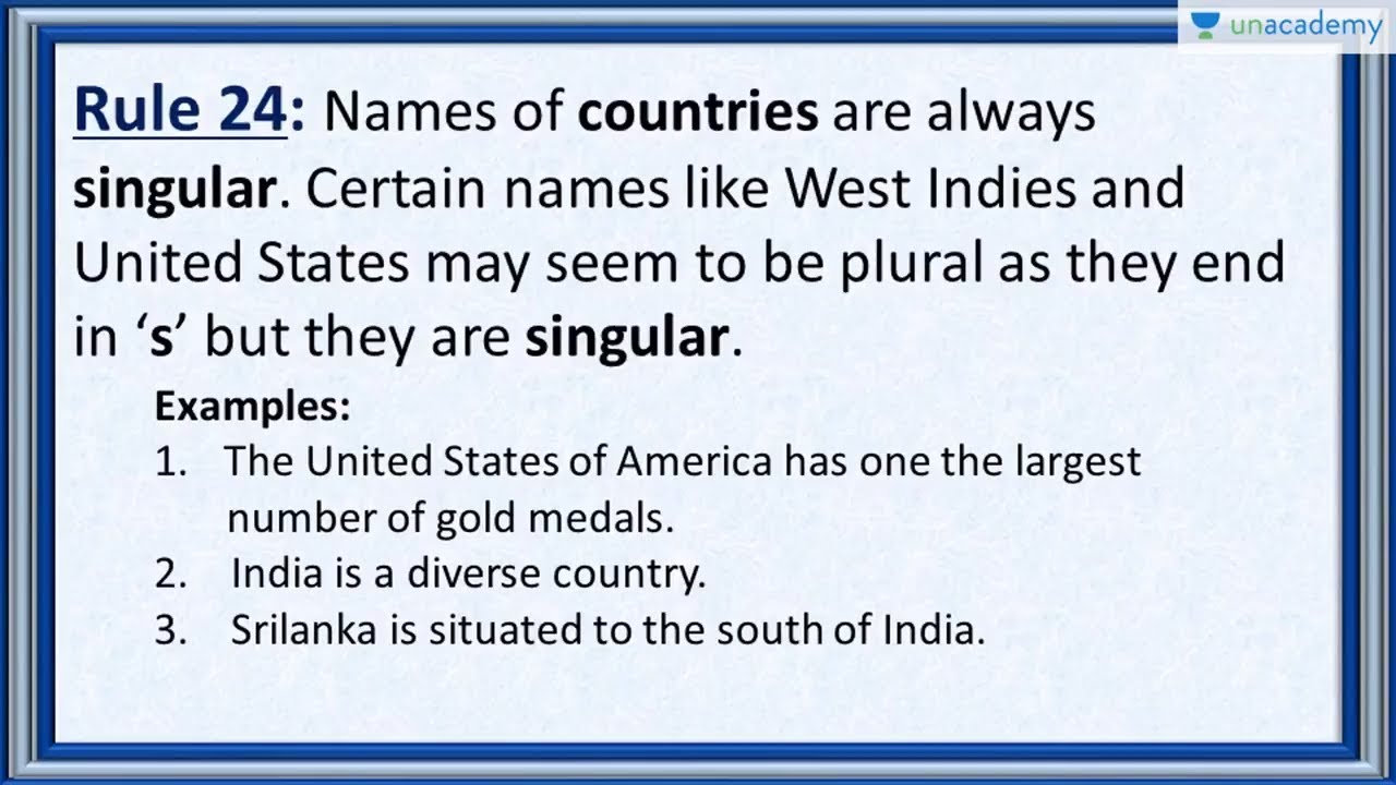 Subject Verb Agreement Rule 24 - Correct Usage of Country ...