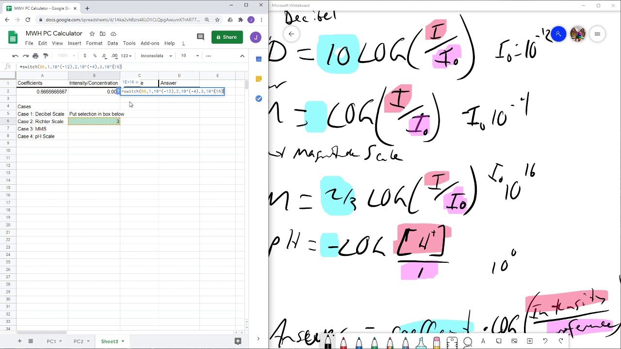 Precalculus 1.17.3: Using a Switch Function in Google Sheets with Log Scales