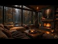 Cozy Rainy Night Cabin ☕🌧️ Fireplace Ambience with Relaxing Sounds (Sleep, Study, Relax)